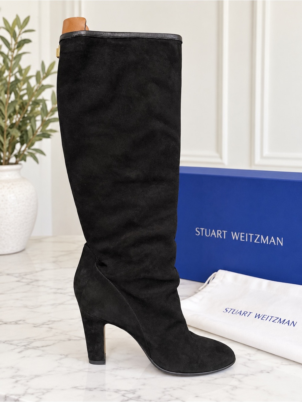 Stuart Weitzman Charlie Black Suede Knee-High Boots 8.5M – NWOT